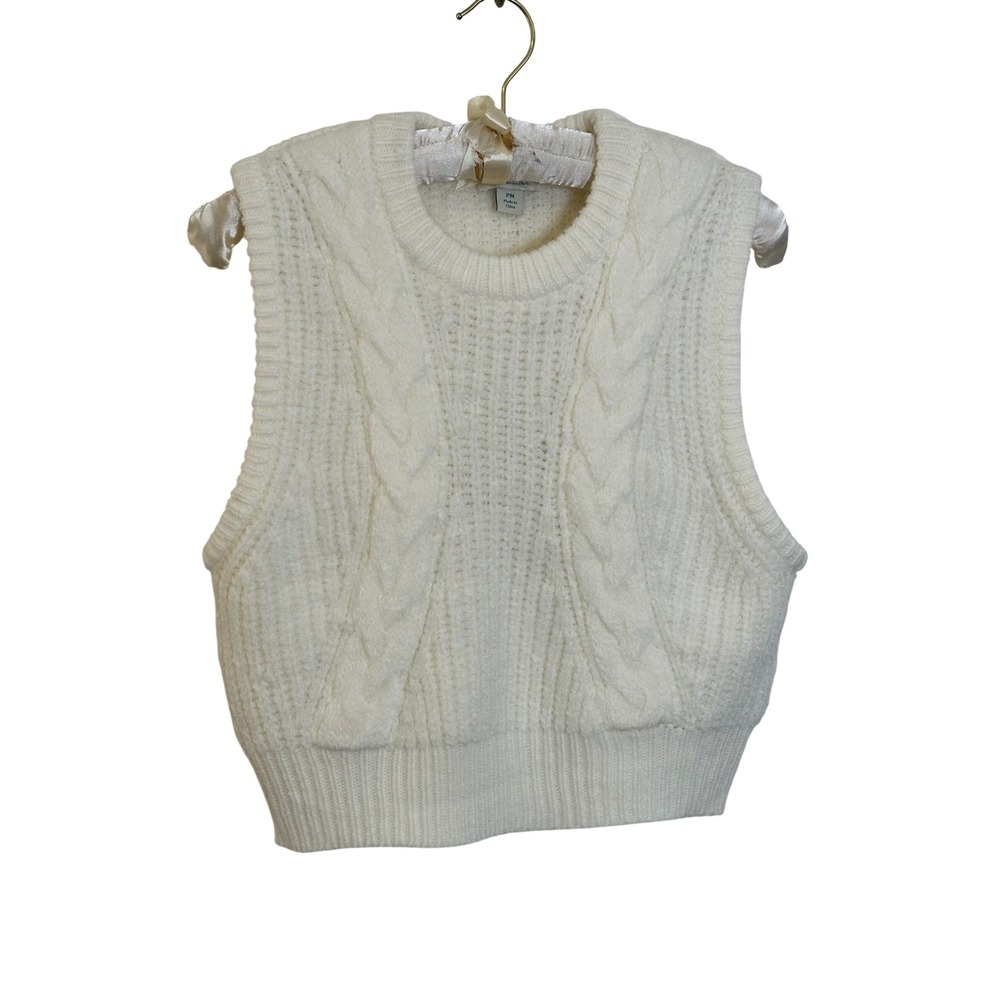 Sundance Cable Knit Sweater Vest Size PM Petite Ivory Crew Neck Preppy